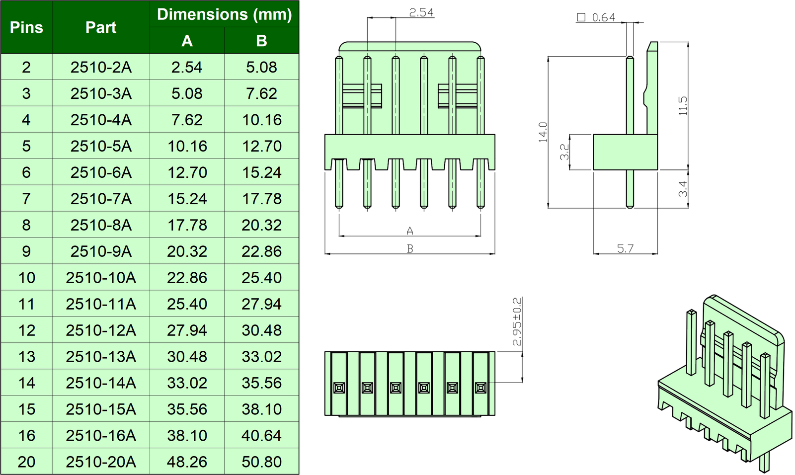 2510 Straight PCB Socket 2-pin – Komodo Electronics